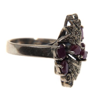 NSA|925 sterling silver ethnic ring antique marcasite ruby root size 15