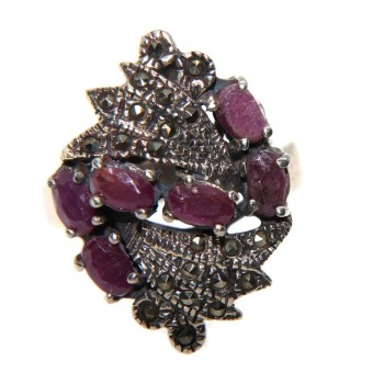 NSA|anello etnico argento 925 radice rubino marcassite anticato misura 15 donna