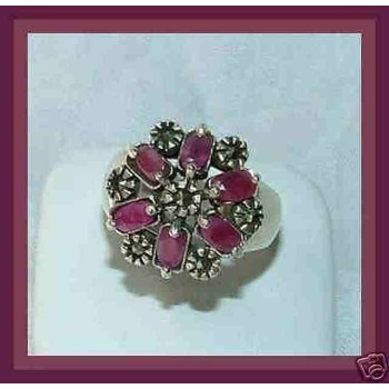 NSA|anello etnico argento 925 FIORE radice RUBINO MARCASSITE misura 14