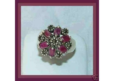 NSA|anello etnico argento 925 FIORE radice RUBINO MARCASSITE misura 14