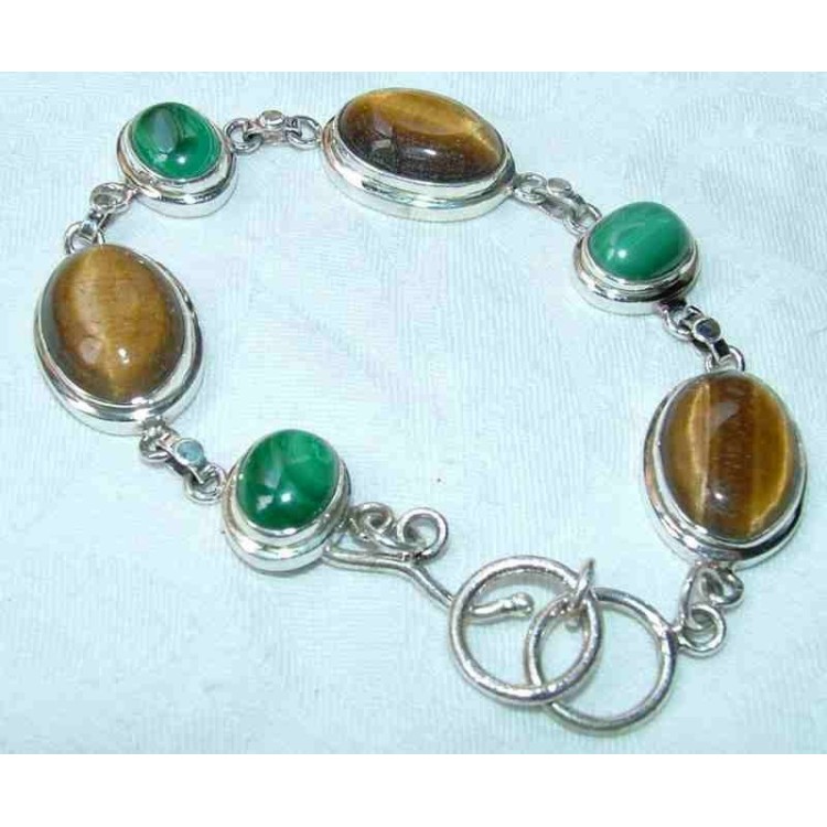 NSA|bracciale etnico argento 925 Occhio di Tigre Malachite