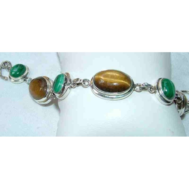 NSA|bracciale etnico argento 925 Occhio di Tigre Malachite