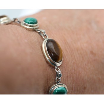 NSA|bracciale etnico argento 925 Occhio di Tigre Malachite per donna