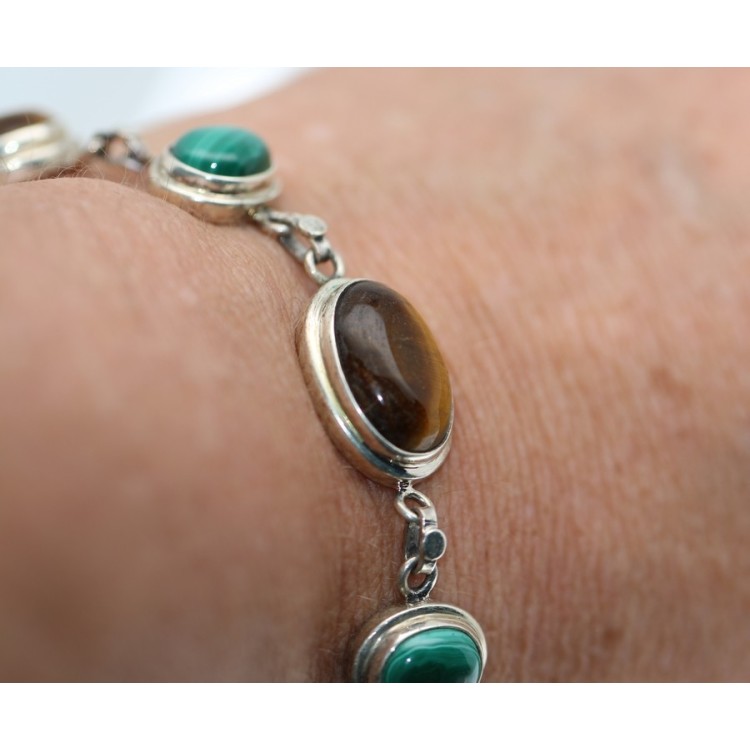 NSA|bracciale etnico argento 925 Occhio di Tigre Malachite per donna