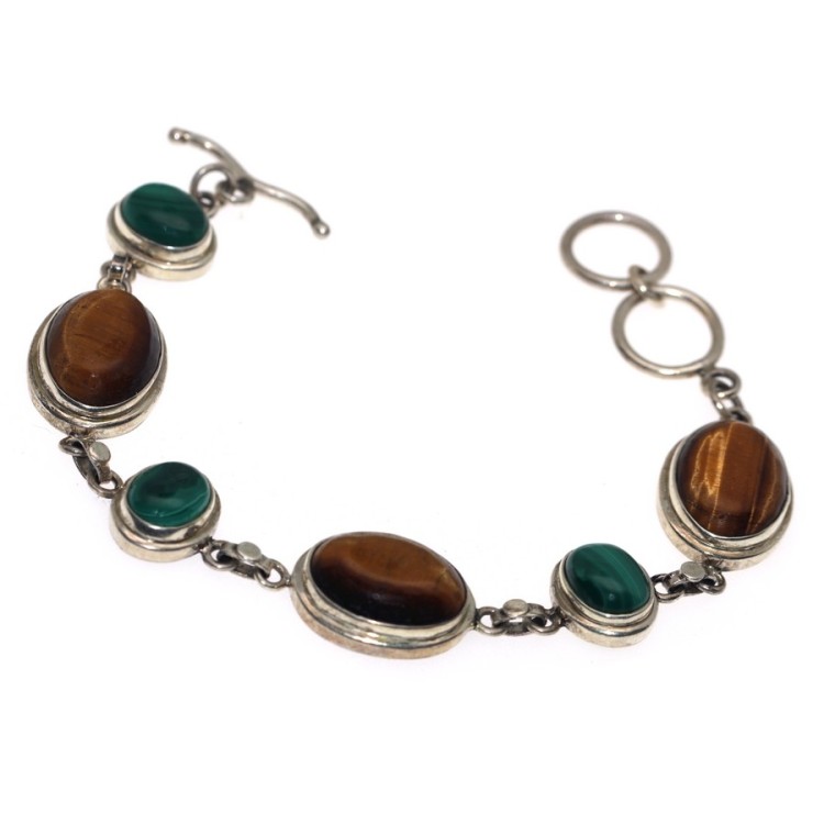 NSA|925 silver ethnic bracelet Malachite Tiger Eye