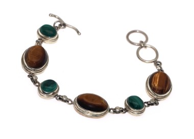 NSA|bracciale etnico argento 925 Occhio di Tigre Malachite per donna