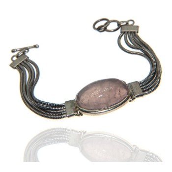 NSA|bracciale etnico argento 925 grande CARBOCHON di QUARZO ROSA