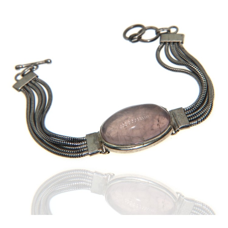 NSA|bracciale etnico argento 925 grande CARBOCHON di QUARZO ROSA