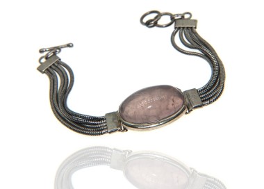 NSA|925 sterling silver ethnic bracelet ROSE QUARTZ CARBOCHON