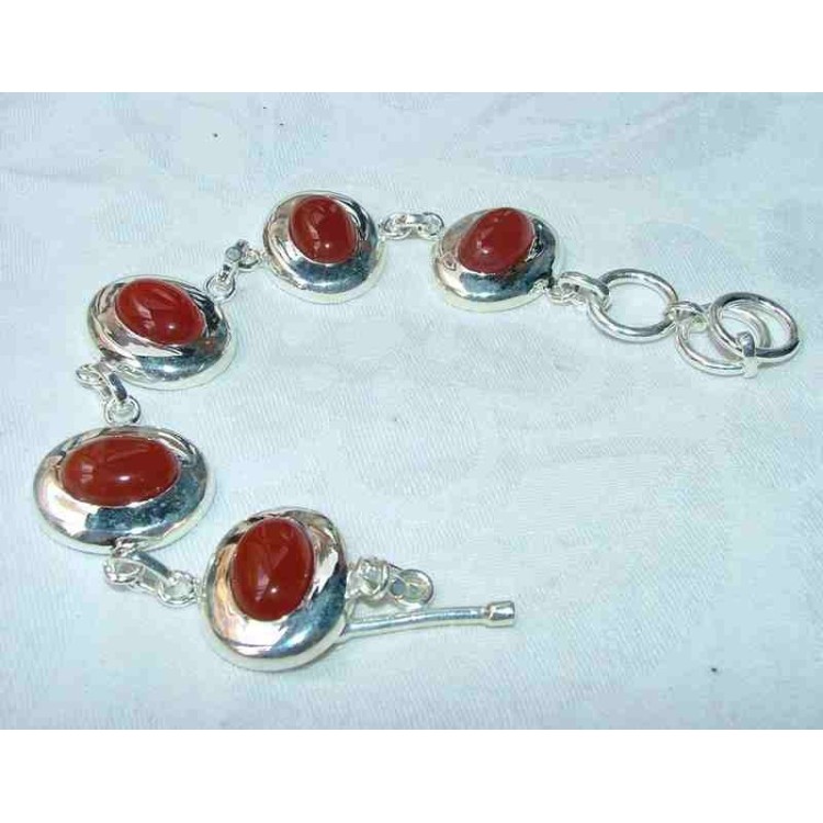 NSA|925 sterling silver ethnic bracelet CARNELIAN AGATE CARBOCHON CLOSED TO T