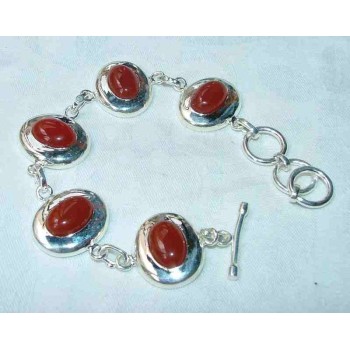 NSA|925 sterling silver ethnic bracelet CARNELIAN AGATE CARBOCHON CLOSED TO T