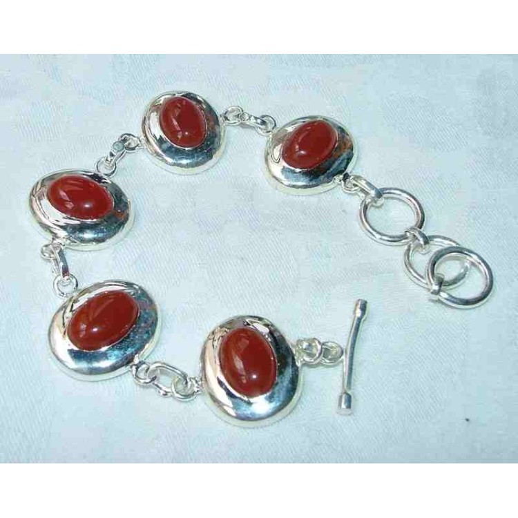 NSA|925 sterling silver ethnic bracelet CARNELIAN AGATE CARBOCHON CLOSED TO T