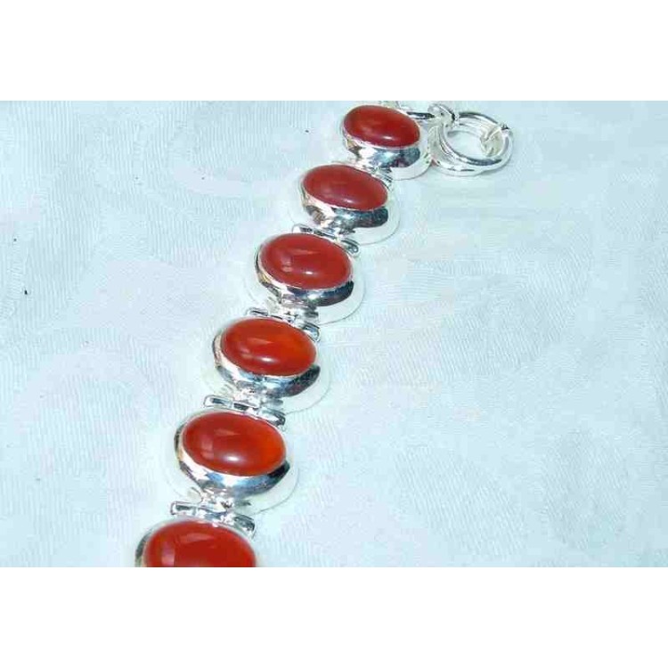 NSA|925 sterling silver ethnic bracelet CARNELIAN AGATE CARBOCHON CLOSED A semi-rigid T