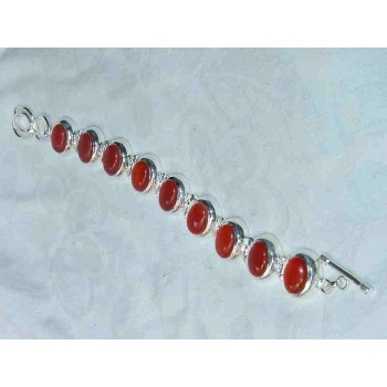 NSA|925 sterling silver ethnic bracelet CARNELIAN AGATE CARBOCHON CLOSED A semi-rigid T