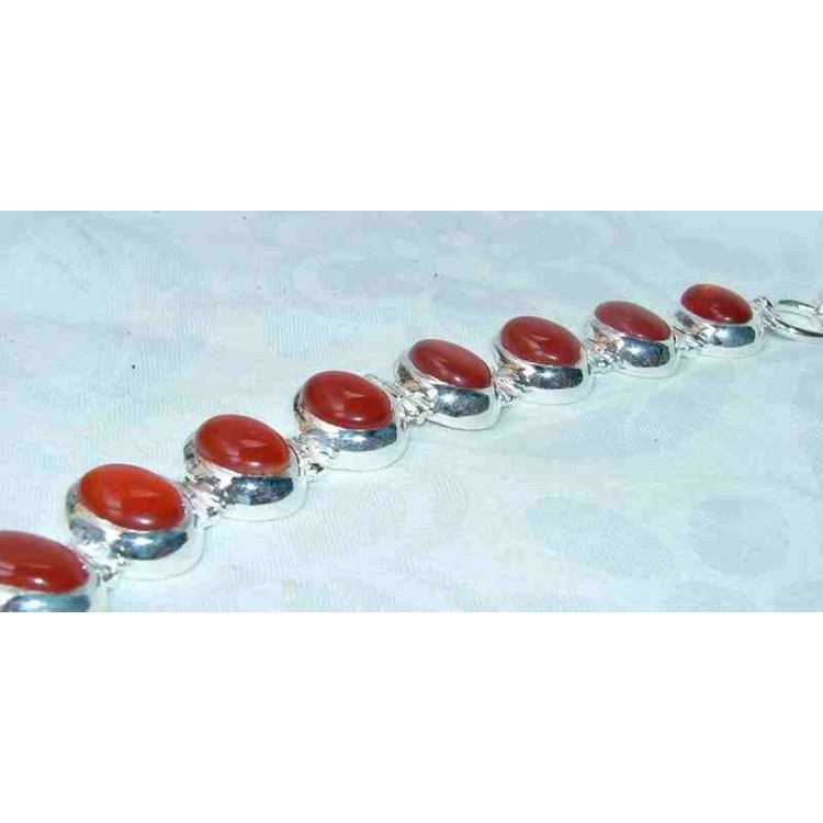 NSA|925 sterling silver ethnic bracelet CARNELIAN AGATE CARBOCHON CLOSED A semi-rigid T