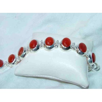 NSA|925 sterling silver ethnic bracelet CARNELIAN AGATE CARBOCHON CLOSED A semi-rigid T