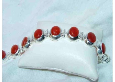 NSA|925 sterling silver ethnic bracelet CARNELIAN AGATE CARBOCHON CLOSED A semi-rigid T
