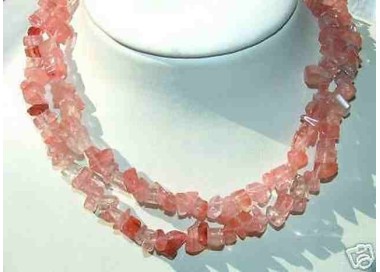 NSA|Single Wire Necklace Cherry Quartz chips 83 Cm