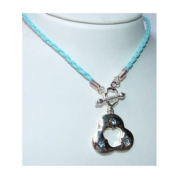 NSA|necklace bijouterie pink light blue clover reverse rhinestones