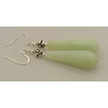 NSA|925 silver natural jade pendeloque long ethnic earrings