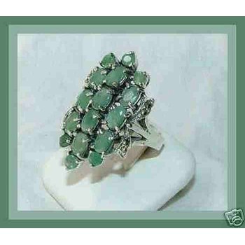 NSA|925 sterling silver ethnic ring marcasite emerald root size 16