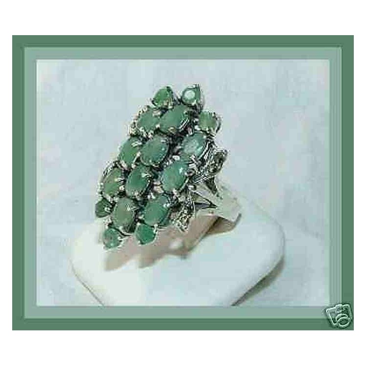 NSA|925 sterling silver ethnic ring marcasite emerald root size 16