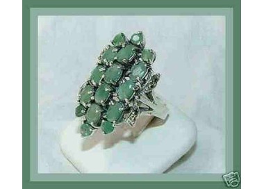 NSA|925 sterling silver ethnic ring marcasite emerald root size 16