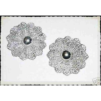 NSA|vintage silver rose window clip earrings Sarah Coventry antique certificates