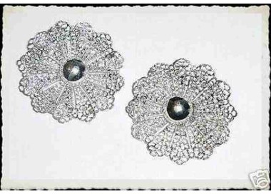 NSA|orecchini clip vintage rosone argento Sarah Coventry certificati antichi