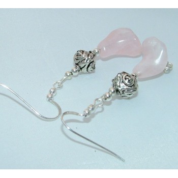 NSA|925 silver ethnic earrings with rose quartz stone pendants in the shape of a LILY