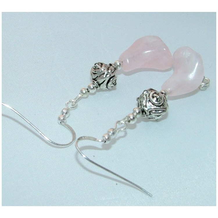 NSA|925 silver ethnic earrings with rose quartz stone pendants in the shape of a LILY