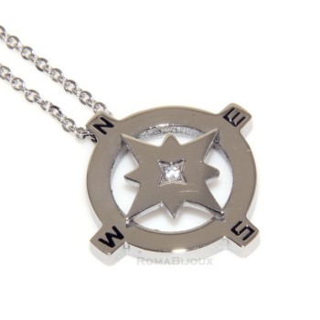 NSA|acciaio anallergico : collana con pendente rosa dei venti