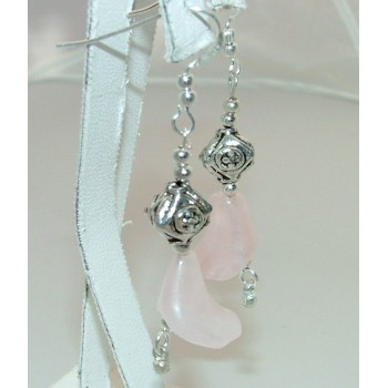 NSA|925 silver ethnic earrings with rose quartz stone pendants in the shape of a LILY