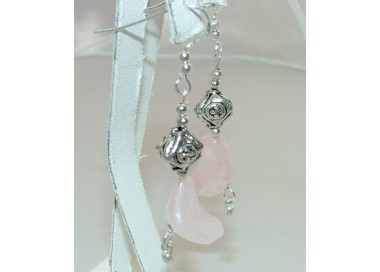 NSA|925 silver ethnic earrings with rose quartz stone pendants in the shape of a LILY