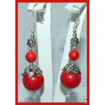 NSA|925 silver ethnic earrings with calibrated red coral paste pearls