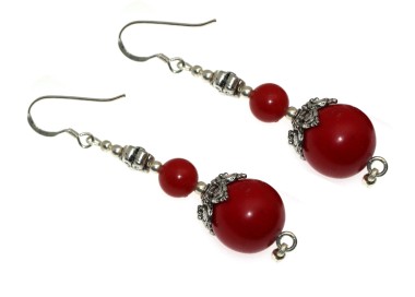 NSA|925 silver ethnic earrings with calibrated red coral paste pearls