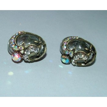 NSA|Jewelery earrings clips silver and antiqued carbochon resin and rhinestones