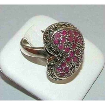 NSA|925 silver ethnic ring 925 silver with Ruby root pavè HEART size 19