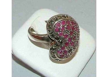 NSA|anello etnico  argento 925  Argento 925 con pavè radice Rubino a CUORE misura 19