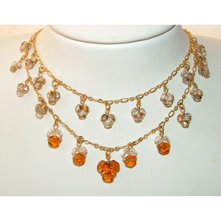 NSA|VINTAGE collier dorato con cristalli e falsi topazi nuovo