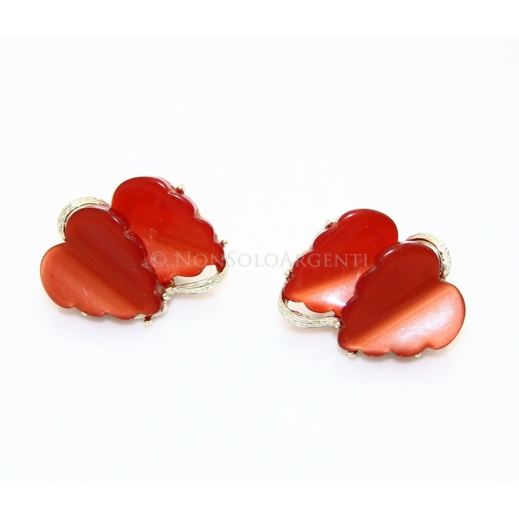 NSA|VINTAGE orecchini donna dorati clips con doppia foglia in lucite rossa