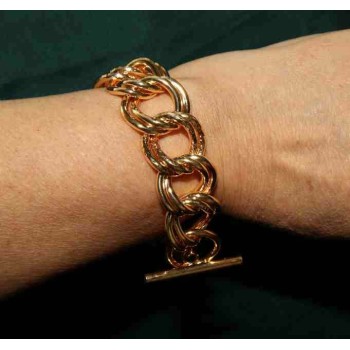 NSA|Yellow gold plated double diamond curb bracelet in hypoallergenic Bronze for woman