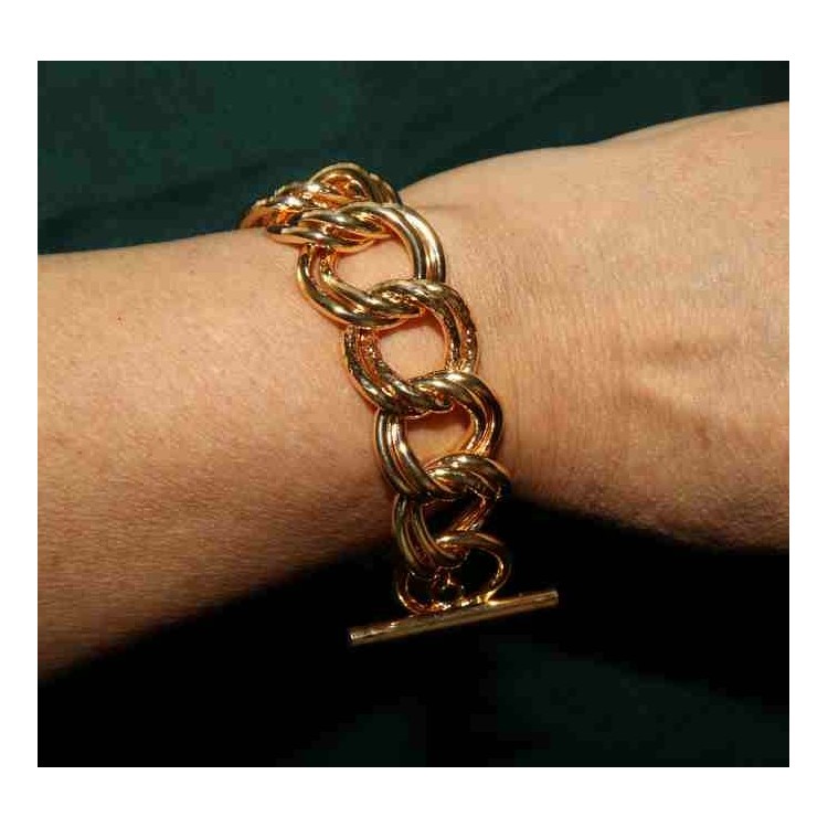 NSA|Bracciale bronzo placcato oro giallo grumetta diamantata doppia per donna