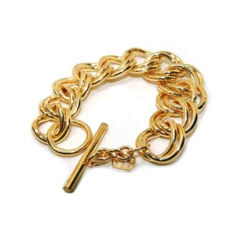 NSA|Bracciale bronzo placcato oro giallo grumetta diamantata doppia per donna