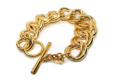 NSA|Bracciale bronzo placcato oro giallo grumetta diamantata doppia per donna