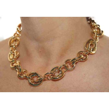 NSA|Double oval necklace yellow gold plated, in hypoallergenic Bronze for woman