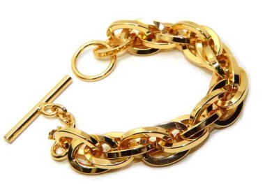 NSA|Yellow gold plated square chain bracelet in hypoallergenic Bronze for woman