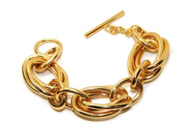 NSA|Yellow gold plated large oval bracelet, in hypoallergenic Bronze for woman