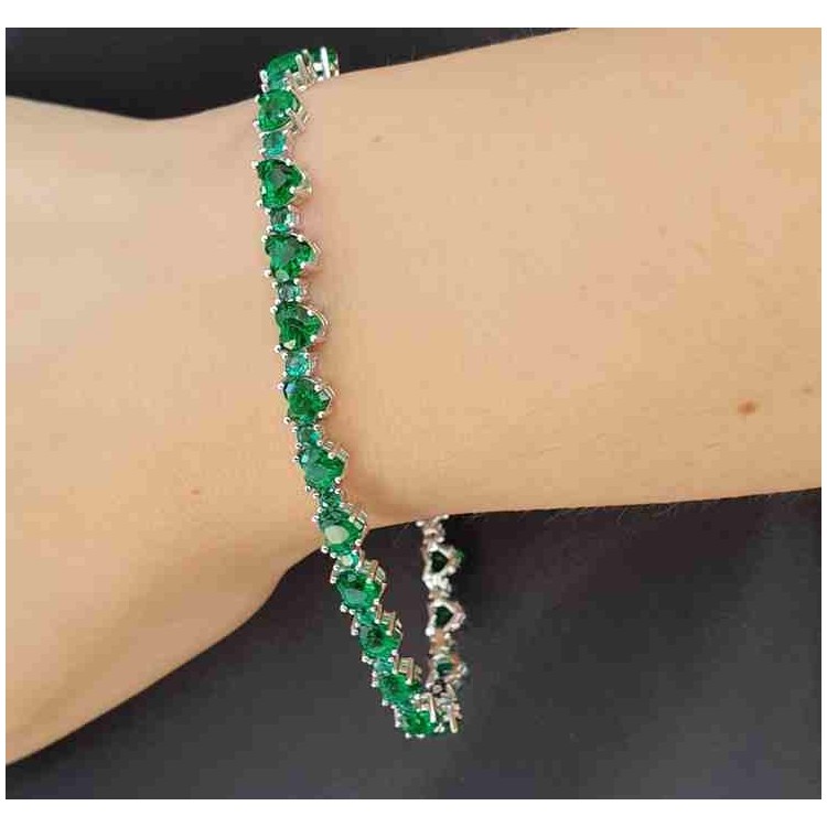 NonSoloArgenti | Bracciale cuori colorati tennis argento 925 e smeraldi verdi di marca NALBORI