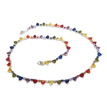 NSA|NALBORI 925 silver tennis colored hearts necklace and rainbow zircons